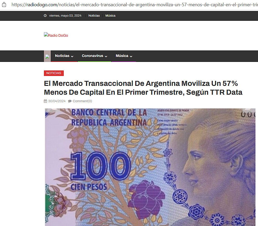 El Mercado Transaccional De Argentina Moviliza Un 57% Menos De Capital En El Primer Trimestre, Segn TTR Data